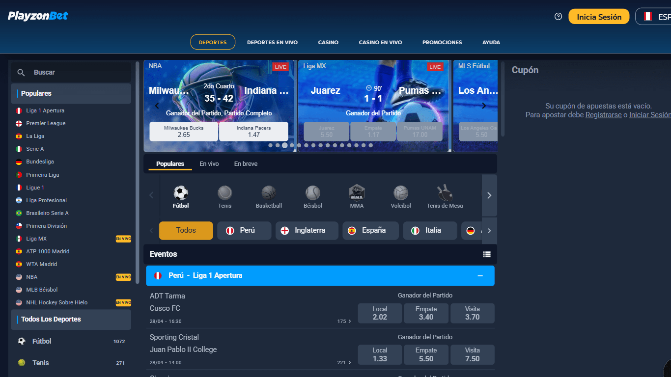 Apuestas deportivas en Playzonbet