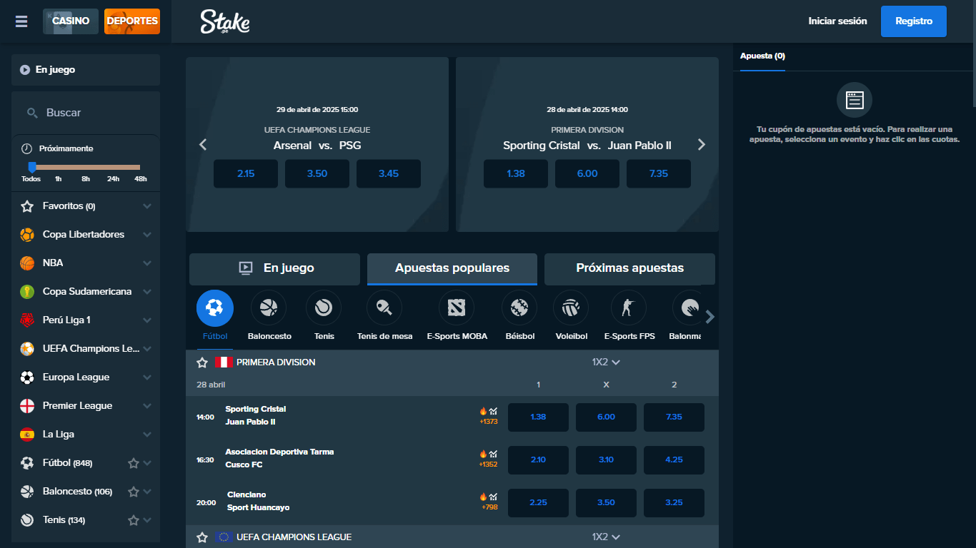 Apuestas deportivas en Stake