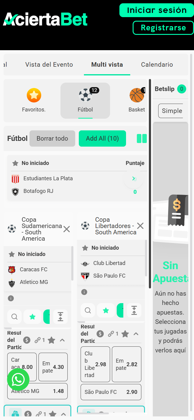 Apuestas en vivo en AciertaBet versión móvil