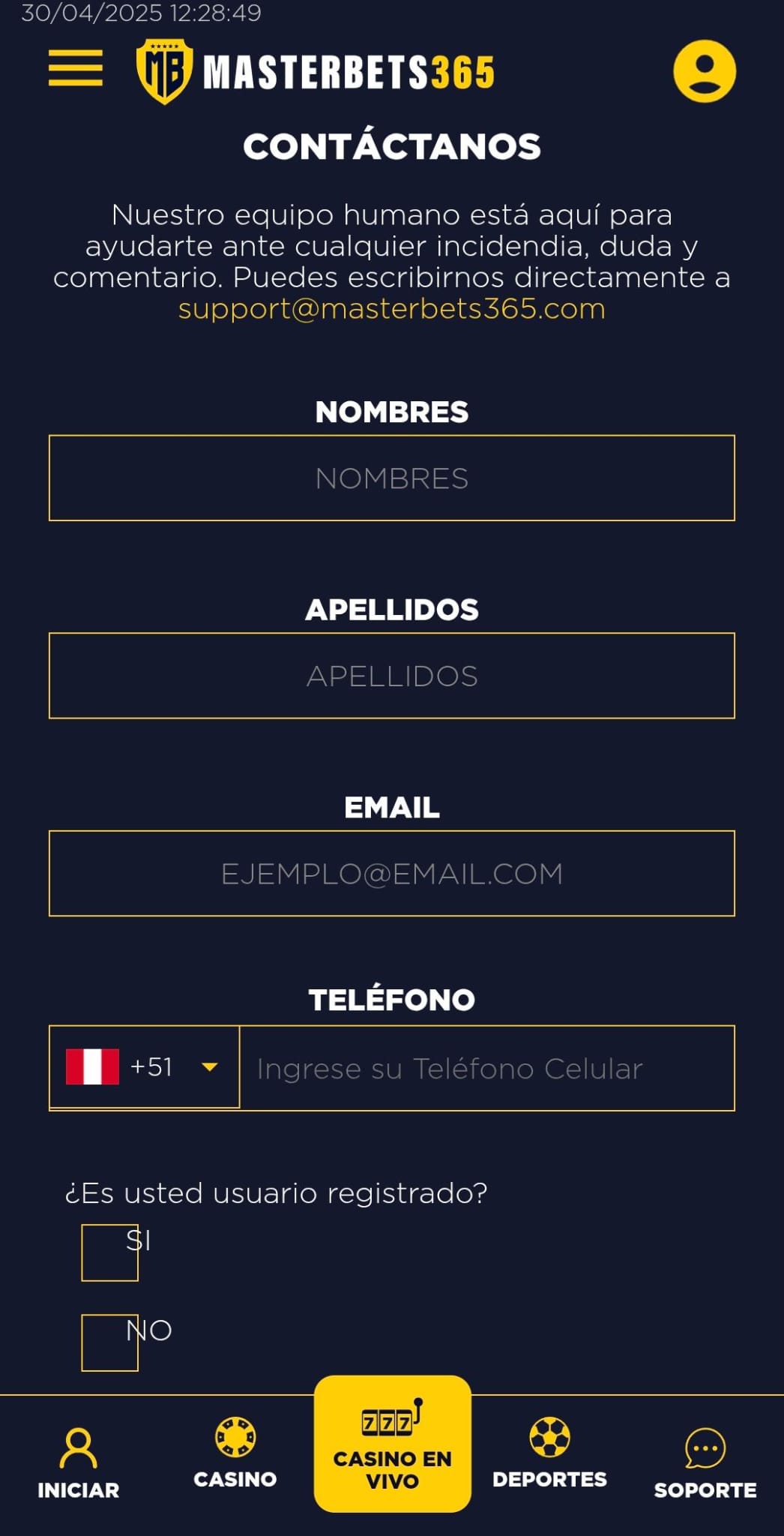 Contacto Masterbets