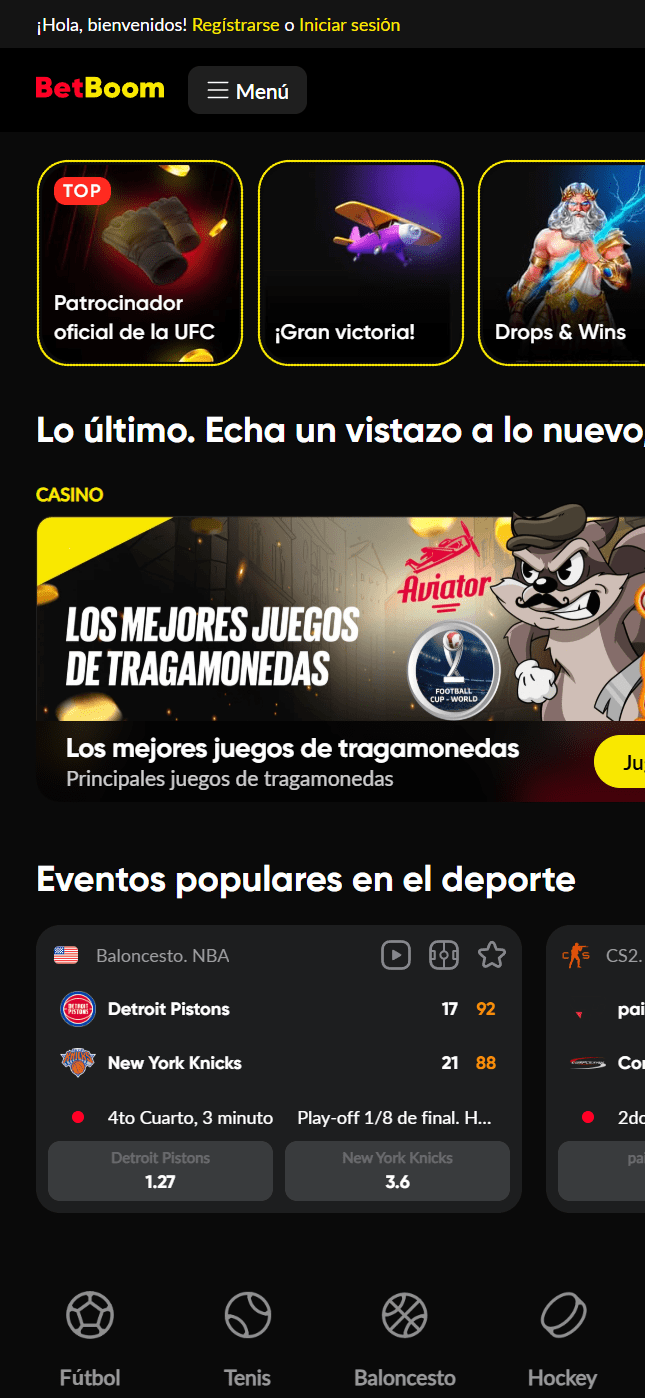 Página de inicio de Betboom móvil