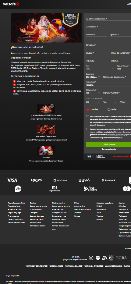 Prcoeso de registro en Betsafe versión móvil