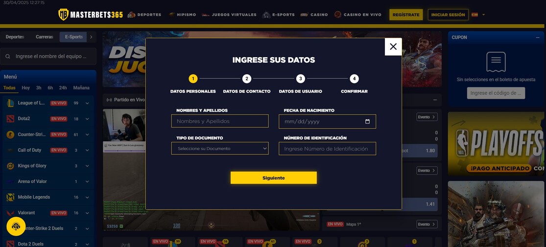 Registro MasterBets