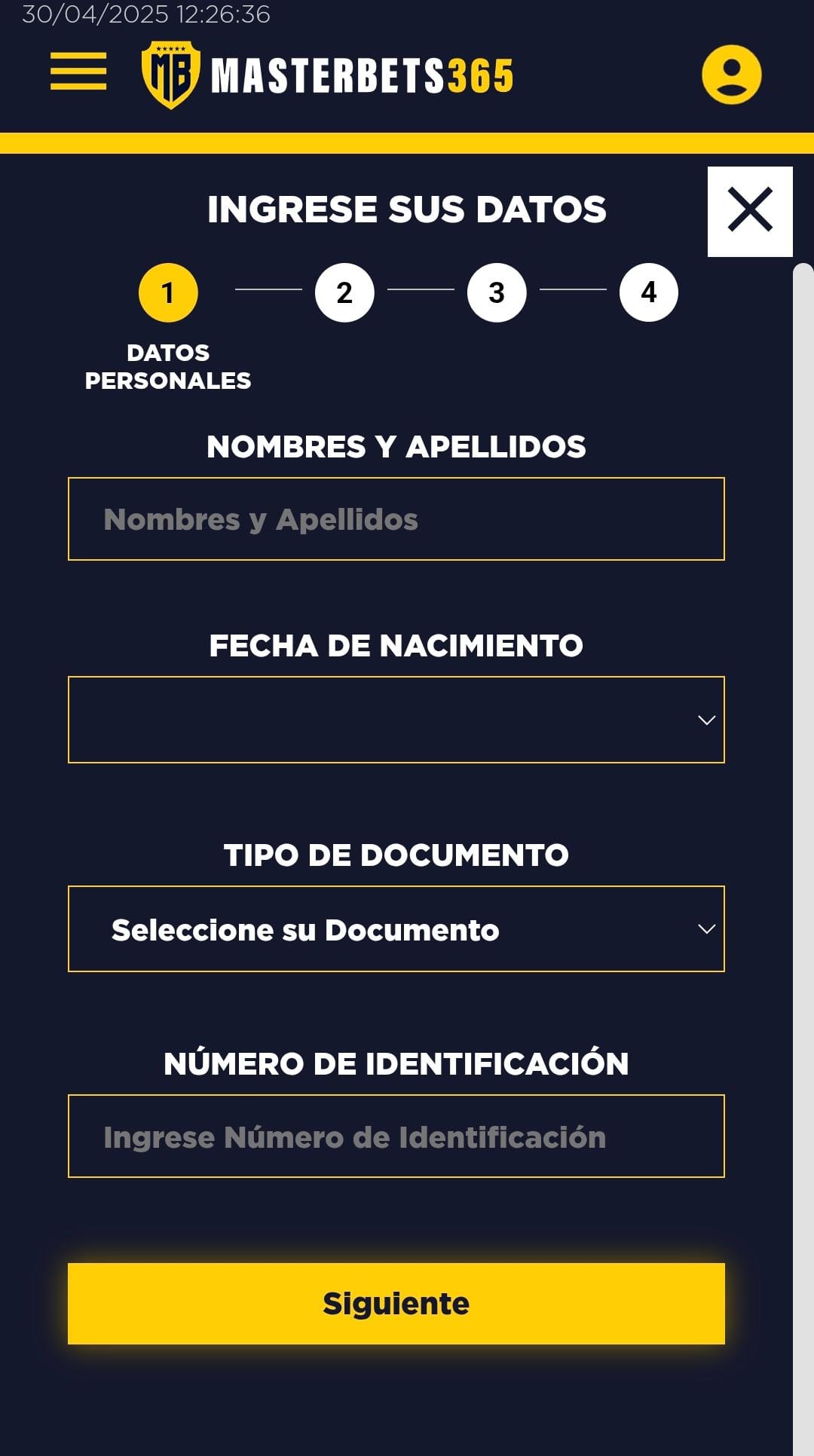 registro masterbets movil