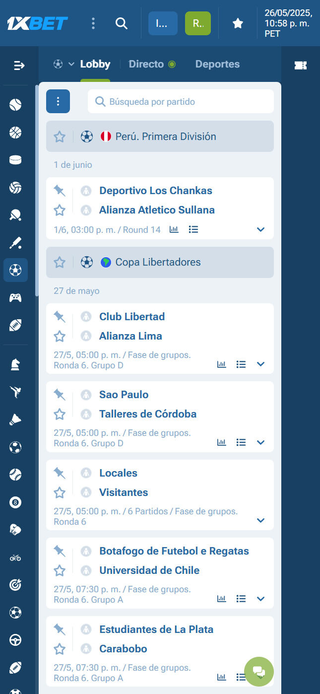 Apuestas de fútbol 1xBet móvil