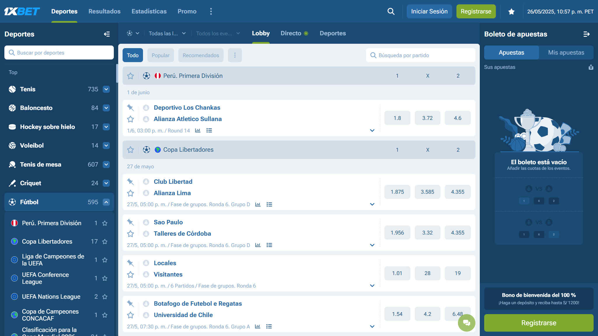 Apuestas de fútbol 1xBet