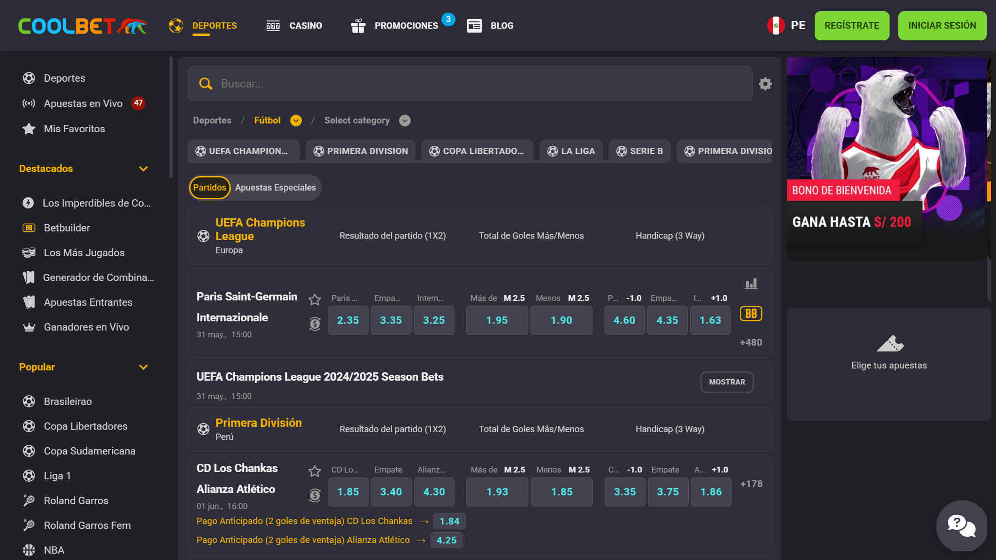 Apuestas de fútbol Coolbet