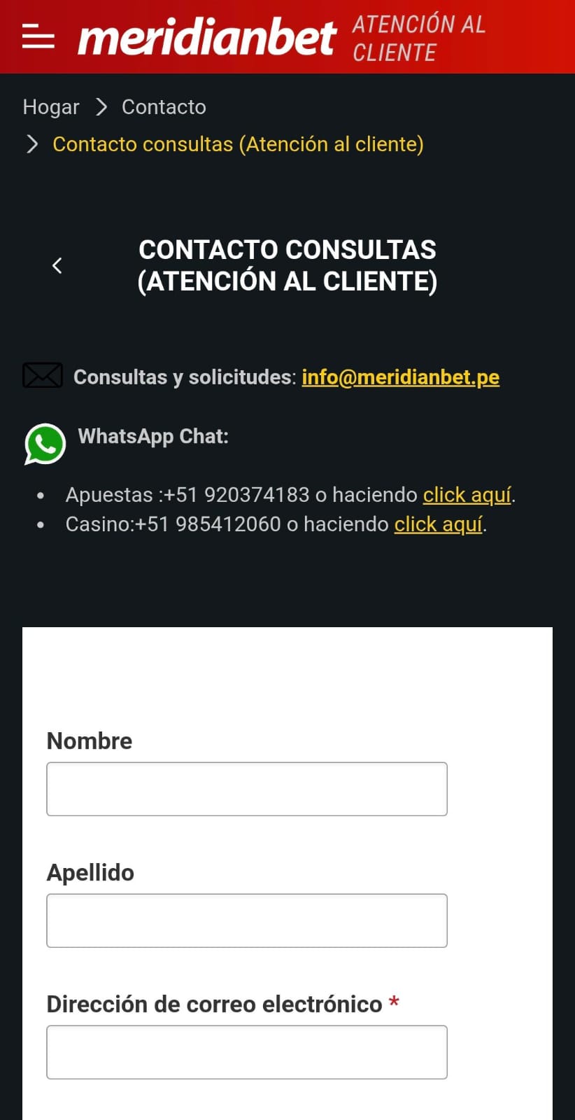 Contacto MeridianBet