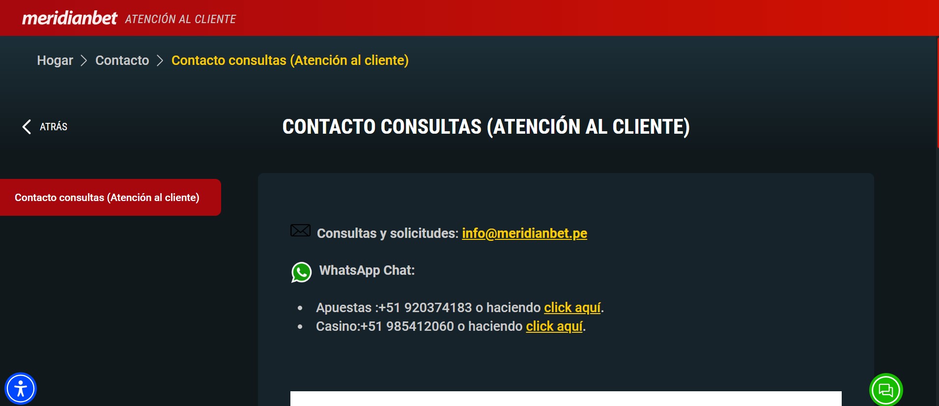 Contacto MeridianBet
