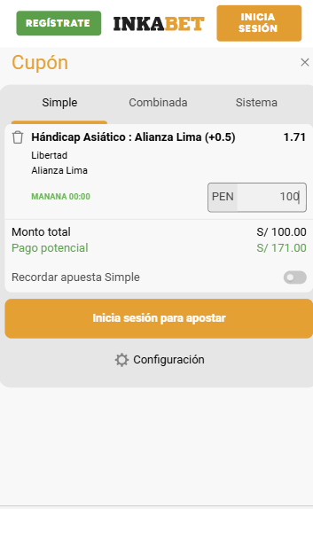 Hacer apuesta de Hándicap asiático en móvil