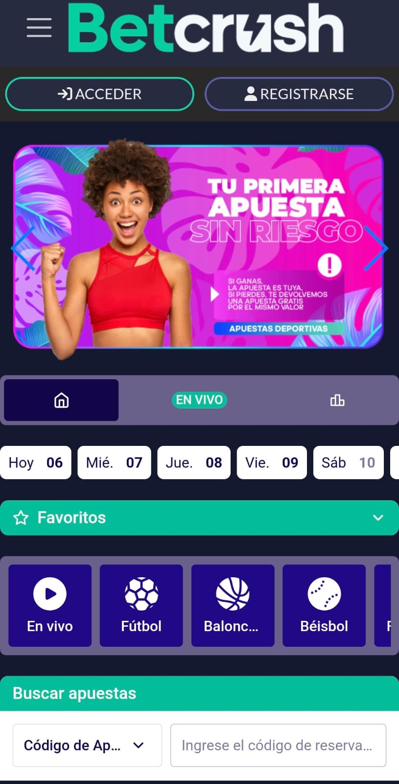 Homepage Betcrush 
