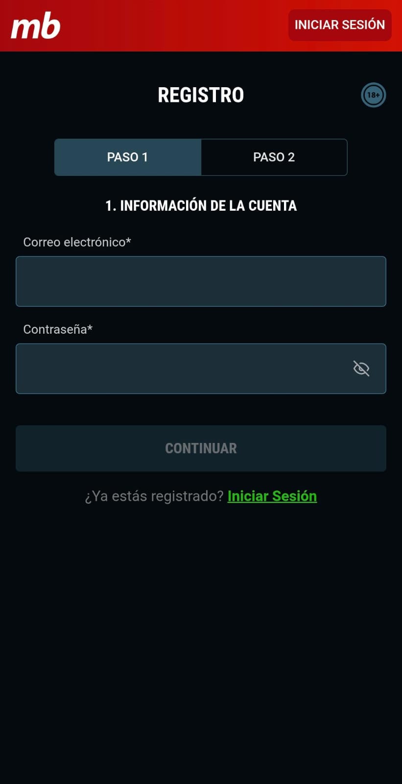 Registro MeridianBet
