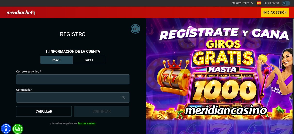 Registro MeridianBet