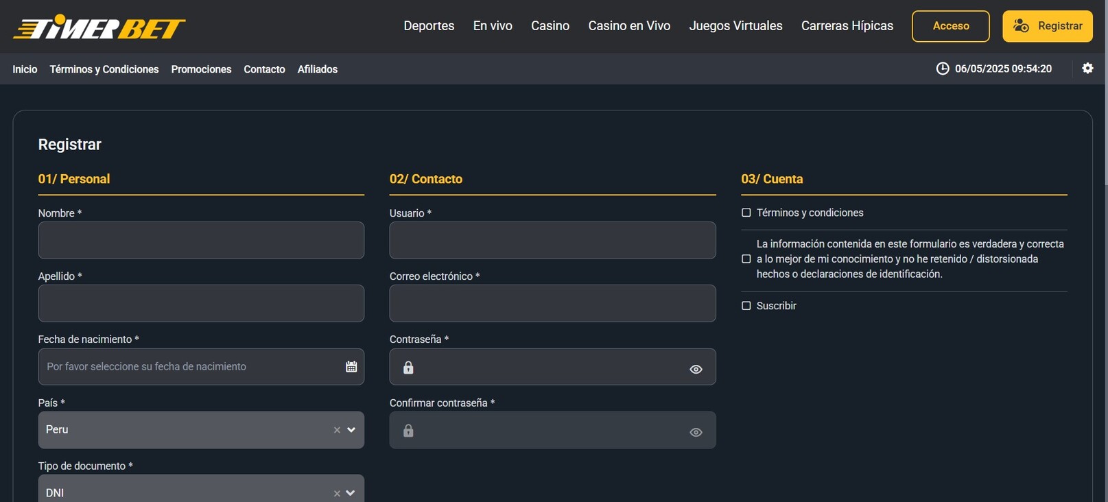 Registro Timerbet