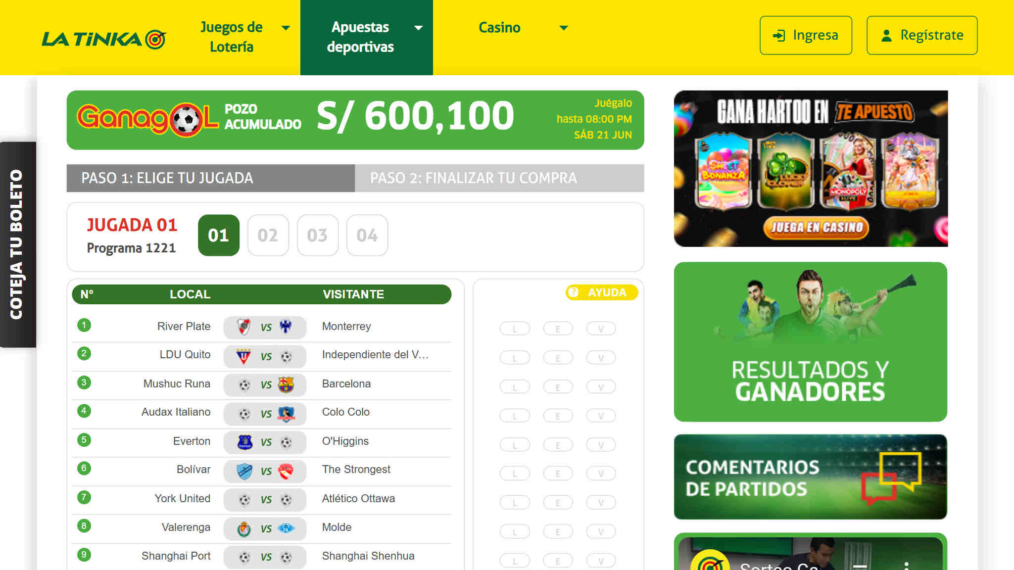 Pronósticos Ganagol Perú
