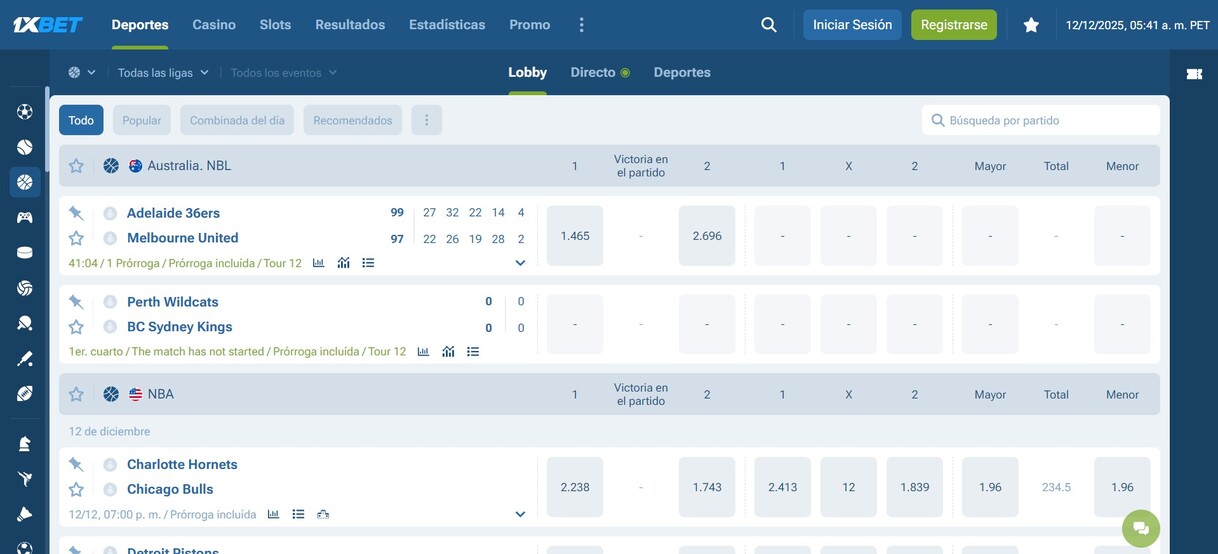 1xbet Peru Apuestas de Basquetbol pc