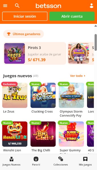 Betsson Casino Peru Pagina Principal movil