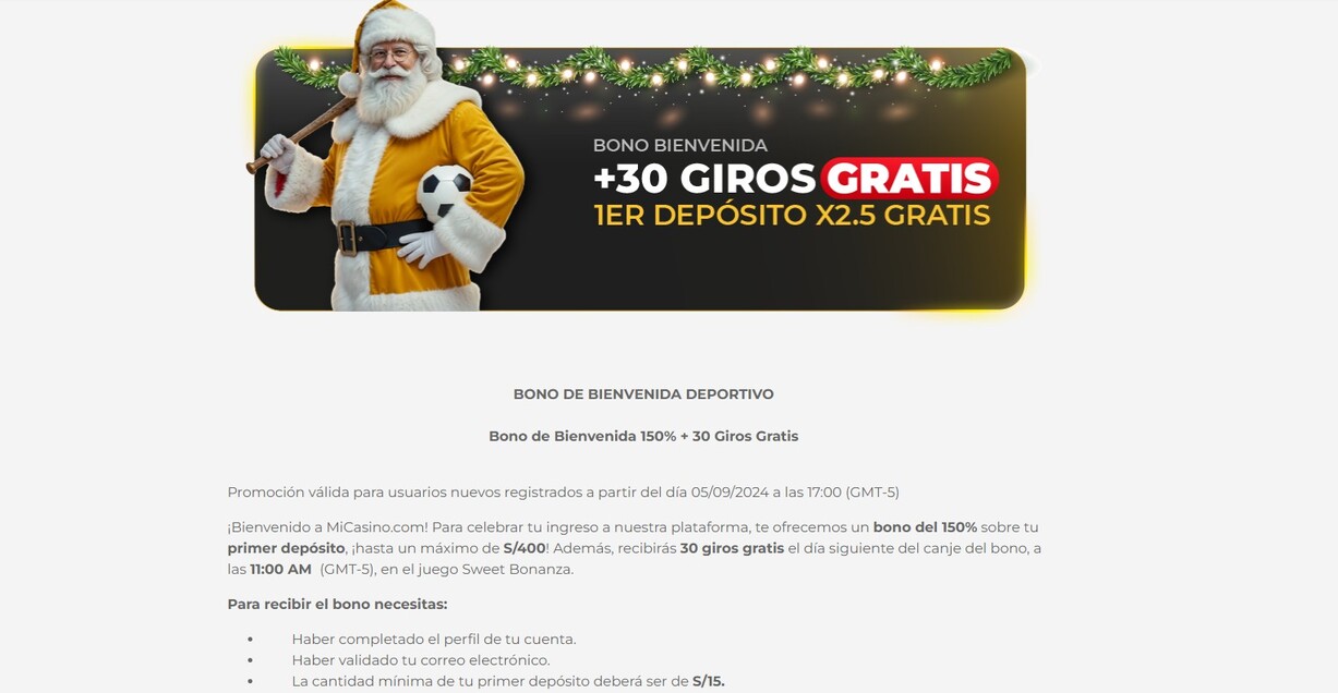 Bono de bienvenida Micasino Peru Casino pc