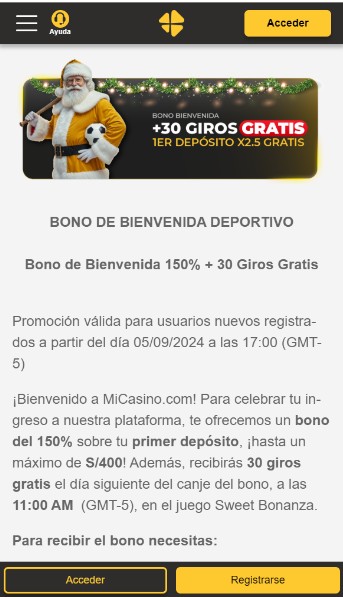 Bono de bienvenida Micasino Peru Casino