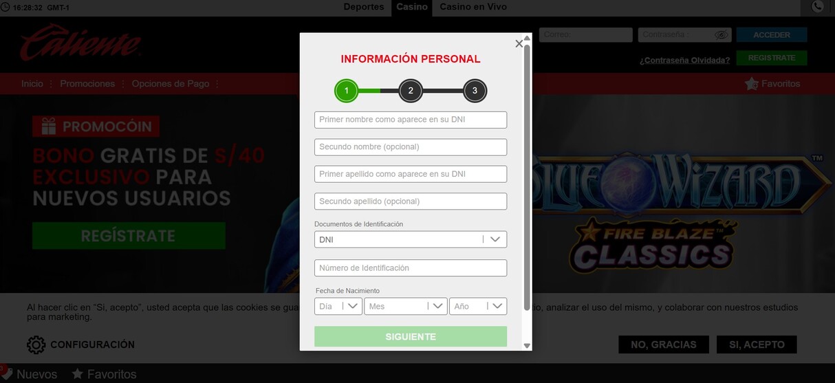 Registro Casino Caliente Peru pc
