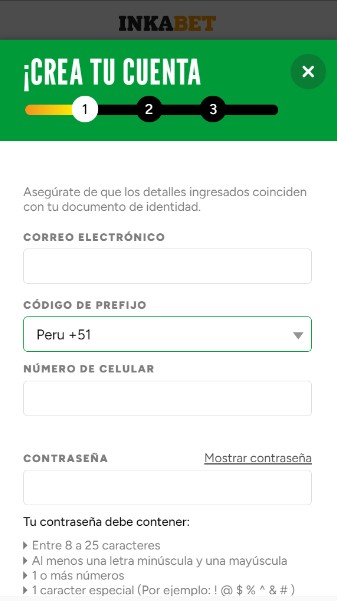 Crea tu cuenta Inkabet Peru