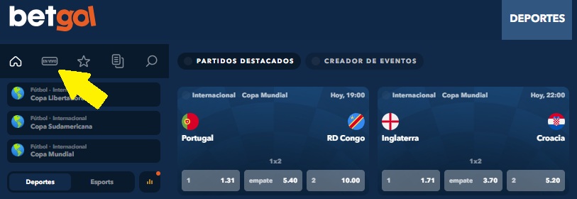 Boton en vivo betgol peru