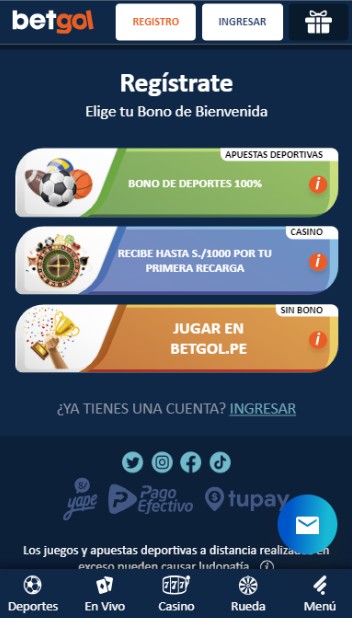 Registro Betgol Perú