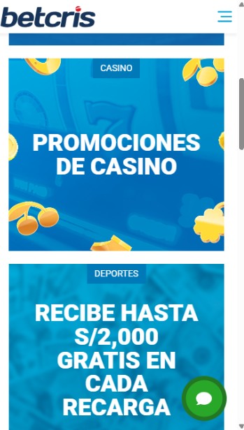 Betcris Peru Promociones de casino versión móvil
