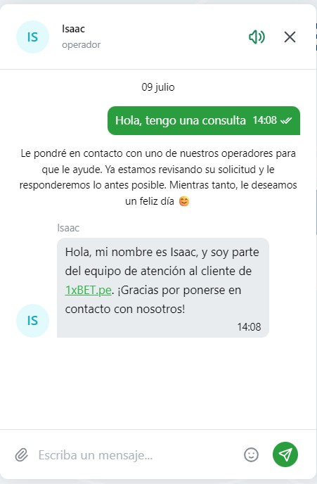 chat en vivo 1xbet peru