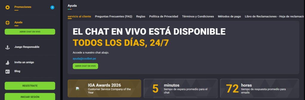 Contacto Coolbet PEru