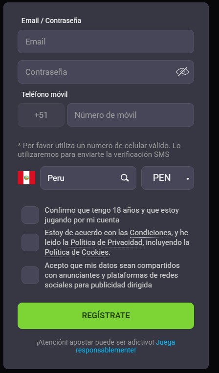 Pasos registro Peru Coolbet