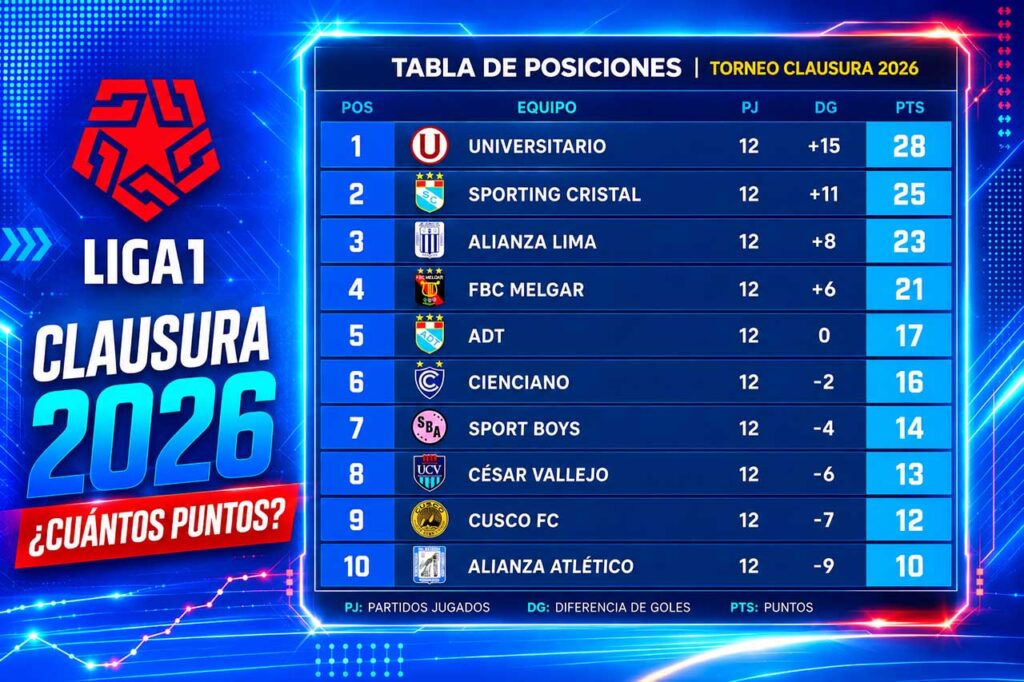 Tabla y puntos para ganar el Torneo Clausura 2026