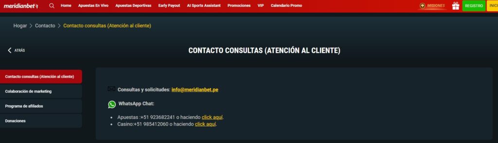Meridianbet Perú Atención al cliente