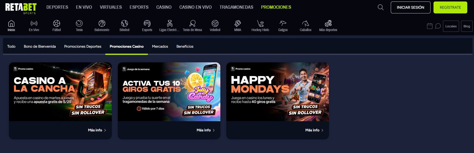 Retabet Casino Promociones Perú pc