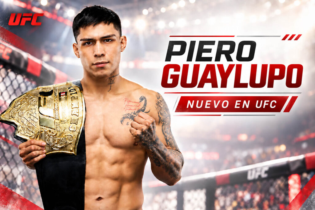 Piero Guaylupo con cinturón de MMA tras conseguir su contrato con UFC