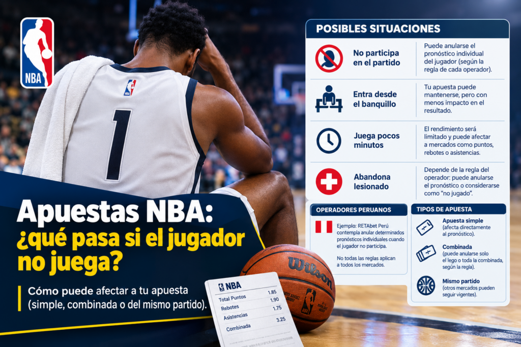 Qué ocurre con una apuesta NBA si un jugador no participa, entra desde el banquillo, juega pocos minutos o se lesiona, y cómo afecta a las apuestas simples y combinadas.