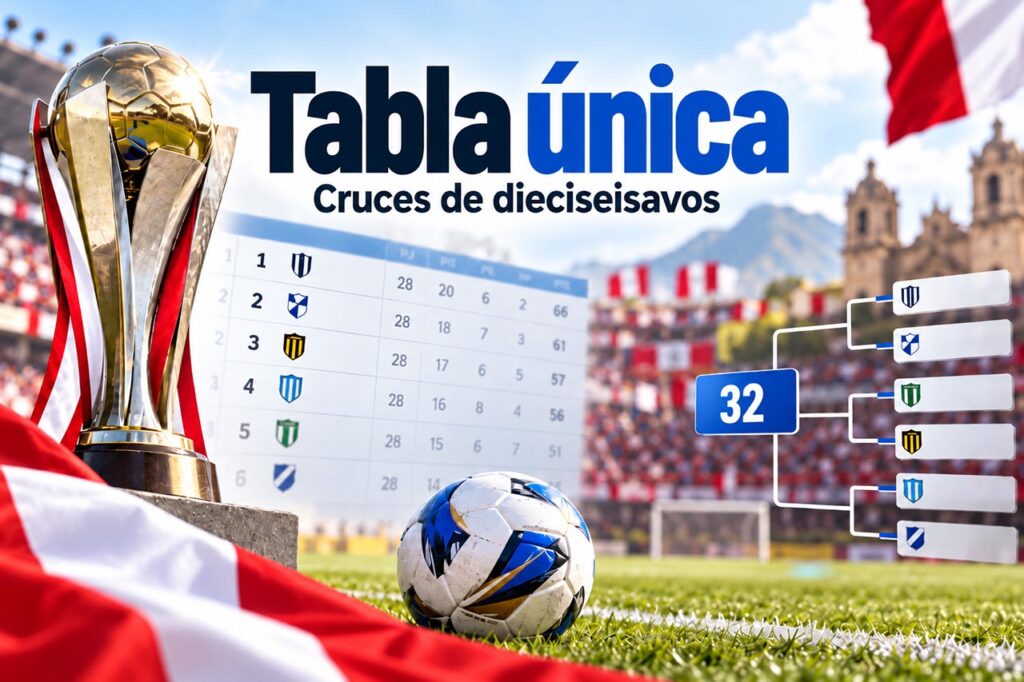 Tabla única de la Copa Perú con los 32 clasificados y cruces de dieciseisavos