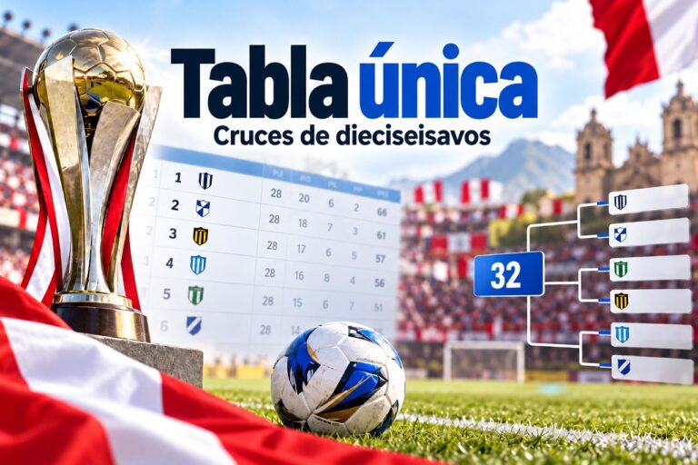 Tabla única de la Copa Perú con los 32 clasificados y cruces de dieciseisavos